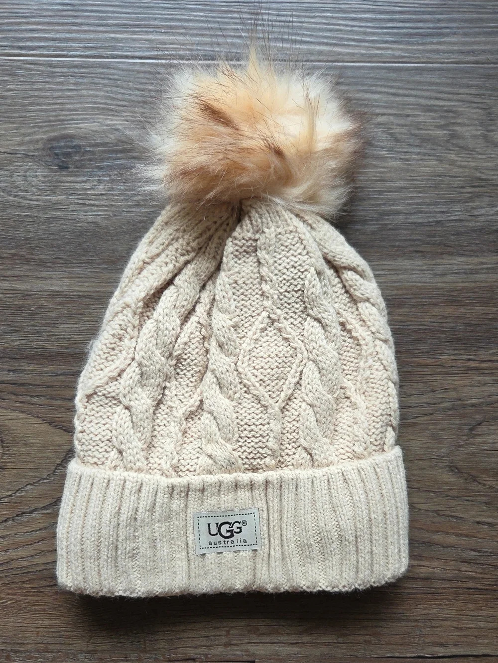 UGG Cream Cable-Knit Beanie with Pom